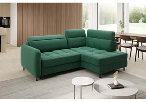 Divano angolare verde allungabile/con contenitore (con penisola a destra/a L) e rivestimento in velluto Barea – ELTAP