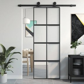 Porta Scorrevole Nera 76x205 Cm İn Vetro Temperato E Alluminio /