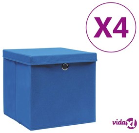 vidaXL Contenitori con Coperchi 4 pz 28x28x28 cm Blu
