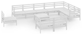 Set Salotto da Giardino 11 pz in Legno Massello di Pino Bianco