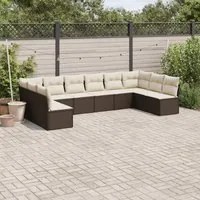 Set Divani da Giardino 10pz con Cuscini in Polyrattan Marrone 3249932