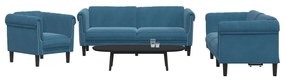 Set Di Divani 3 Pz Blu İn Velluto /