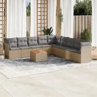 Set Divano da Giardino 10 pz con Cuscini Beige in Polyrattan 3223693