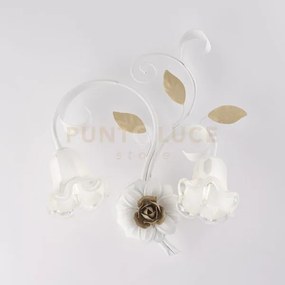 Applique in ferro laccato bianco shabby 2 luci cesto