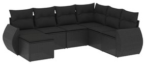 Set Divani da Giardino con Cuscini 7pz Nero Polyrattan