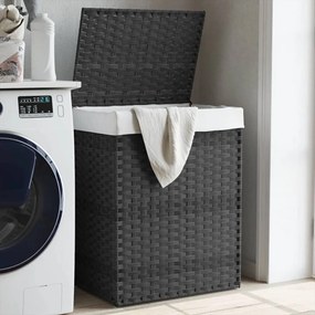 Cesto Portabiancheria Coperchio Grigio 46x33x60 Cm Polyrattan /