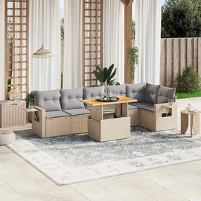 Set divani da giardino 7 pz con cuscini beige in polyrattan