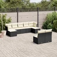 Set Divani da Giardino 9 pz con Cuscini Nero in Polyrattan 3218266