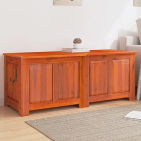 Cassapanca Con Coperchio Marrone İn Legno Massello Di Acacia /