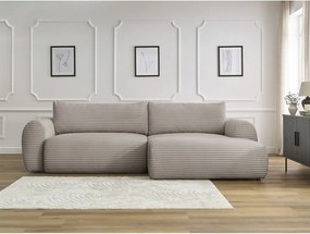 Divano angolare in grigio chiaro/beige allungabile (con penisola a destra) con rivestimento in velluto a coste Lucien – Bobochic Paris