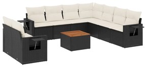 Set divani da giardino 10pz con cuscini in polyrattan nero