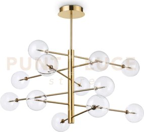 Equinoxe sospensione in vetro trasparente e ottone antico 12 luci a...