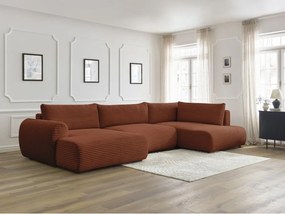 Divano angolare color mattone allungabile (con penisola a sinistra/a forma di "U") con rivestimento in velluto a coste Lucien – Bobochic Paris