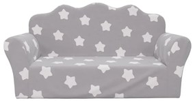 Divano bambini 2 posti grigio chiaro con stelle morbido peluche