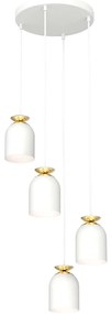 Lampadario Contemporaneo 4 Luci Bastet Base Tonda In Acciaio Bianco E Oro