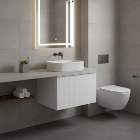 Mobile da bagno sospeso sotto lavabo Pixel grid 1 cassetto L 60 x H 40 x P 45.5 cm bianco laccato opaco, con maniglia alluminio nero opaco