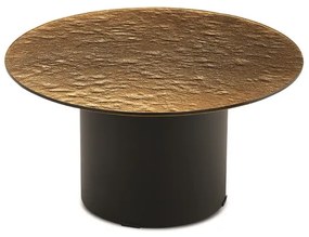 Tavolino tondo WAYLON 60 con base in metallo Nero e piano in vetro martellato Ambra