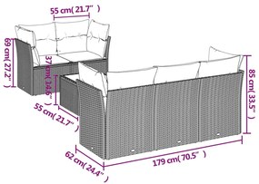 Set divano da giardino 6 pz con cuscini nero in polyrattan