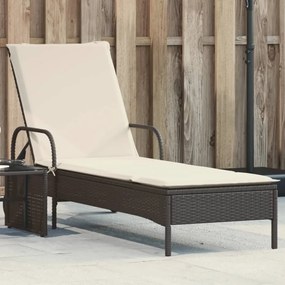 Lettino Prendisole Con Ruote E Cuscino İn Polyrattan Nero /