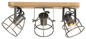 Faretto industriale grigio scuro con legno regolabile 3 luci - Arthur