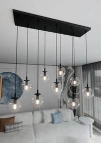 Lampadario a Sospensione in Acciaio e Vetro COSMO 9 Nero 9xE14