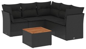 Set divano da giardino 6 pz con cuscini nero in polyrattan