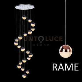 Atomo, lampada a sospensione, 20 luci rame, led 96w 5600lm 3000k di...