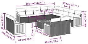 Set Divani da Giardino 14pz con Cuscini in Polyrattan Nero