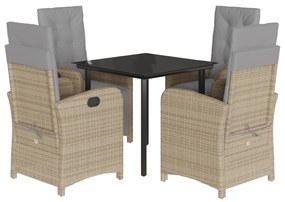 Set Pranzo da Giardino 5 pz con Cuscini Beige Misto Polyrattan