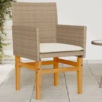 Sedie Giardino con Cuscini 2 pz Beige Polyrattan Legno Massellocod mxl 116099