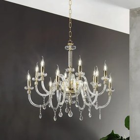 Lampada a sospensione DIDO D83 cm in vetro trasparente lavorato a mano 12 LUCI ORO