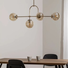 Lucea Lampada a sospensione Portemo, ottone, lunghezza 109 cm, a 4 luci, vetro