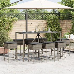 Set bar da giardino 9 pz con cuscini in polyrattan grigio