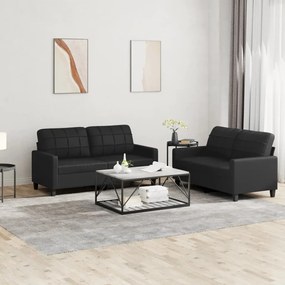 Set Di Divani 2 Pz Con Cuscini Nero İn Similpelle /