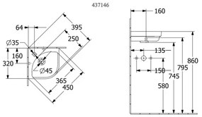 Villeroy & Boch 43714601 - Lavabo angolare sospeso SUBWAY 32x32 cm ceramica/bianco