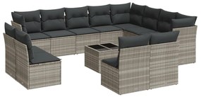 Set divani giardino 13 pz con cuscini grigio chiaro polyrattan