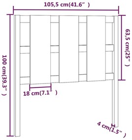 Testiera per Letto Nera 105,5x4x100cm in Legno Massello di Pino