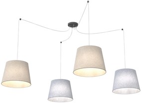 Sospensione 4 Luci Iside Con Fermacavi E Paralumi Grigio E Beige
