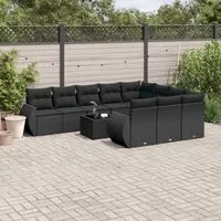 Set Divani da Giardino 11 pz con Cuscini in Polyrattan Nero 3254232