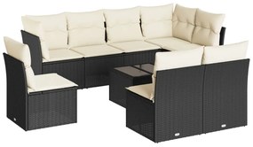 Set Divani da Giardino 9 pz con Cuscini Nero in Polyrattan