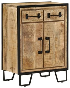 Credenza 2 Cassetti 53x31x72 Cm Legno Massello Di Mango E Ferro /