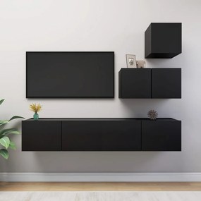 Set Di Mobili Porta Tv 4 Pz Nero İn Legno Multistrato /