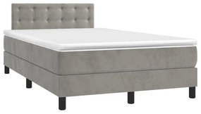 Letto a molle materasso e led grigio chiaro 120x200 cm velluto