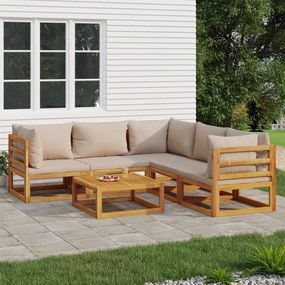 Set salotto da giardino 6pz con cuscini tortora legno massello