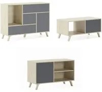 Mobili Soggiorno set composto da Credenza mobile tv tavolino colore Rovere ante e cassetti Grigio