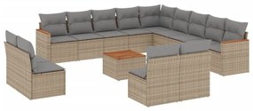 Set divani da giardino 14pz con cuscini in polyrattan beige