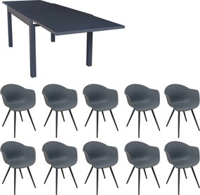 JERRI - set tavolo in alluminio cm 135/270 x 90 x 75 h con 10 Poltrone Dynamo