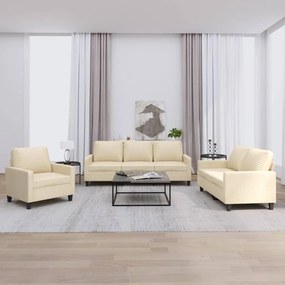 Set Di Divani 3 Pz Con Cuscini Crema İn Tessuto /
