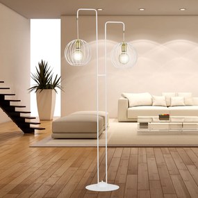 Piantana Contemporaneo Omoikane Acciaio Bianco 2 Luci E27 Ip20