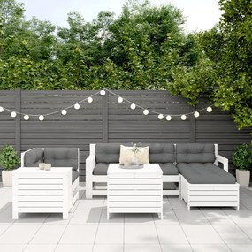 Set divani da giardino 7 pz bianco in legno massello di pino